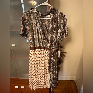 Eva Mendes for New York & Company Brown and Cream Midi Dress